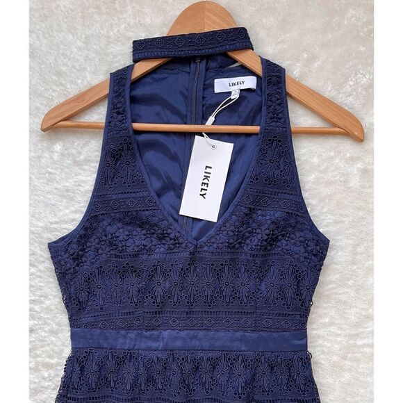 NWT Revolve Likely Navy Lace Drew Sleeveless V-Neck Choker Mini Dress, Size 4 - Picture 9 of 16